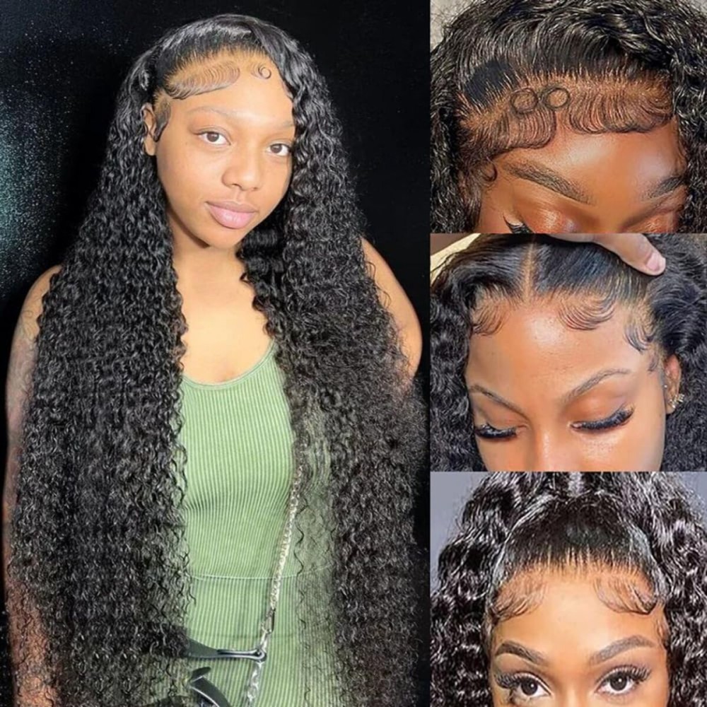 JTMMP 28 Inch 13x6 Deep Wave Lace Front Wigs Human Hair HD Full Lace Frontal Wigs Pre Plucked Bleached Knots 200% Density Deep Curly Human Hair Wig Natural Color