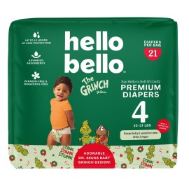 Hello Bello Diapers, Size 4 (22-37 lbs) Dr. Seuss Baby Grinch - 21 Count of Premium Disposable Baby Diapers, Hypoallergenic with Soft, Cloth-Like Feel
