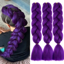 AFNOTE Purple Braiding Hair Extensions 24 Inch 3 Packs Synthetic Jumbo Braiding Hair High Temperature Twist Crochet Braids Hair for Women (A35)