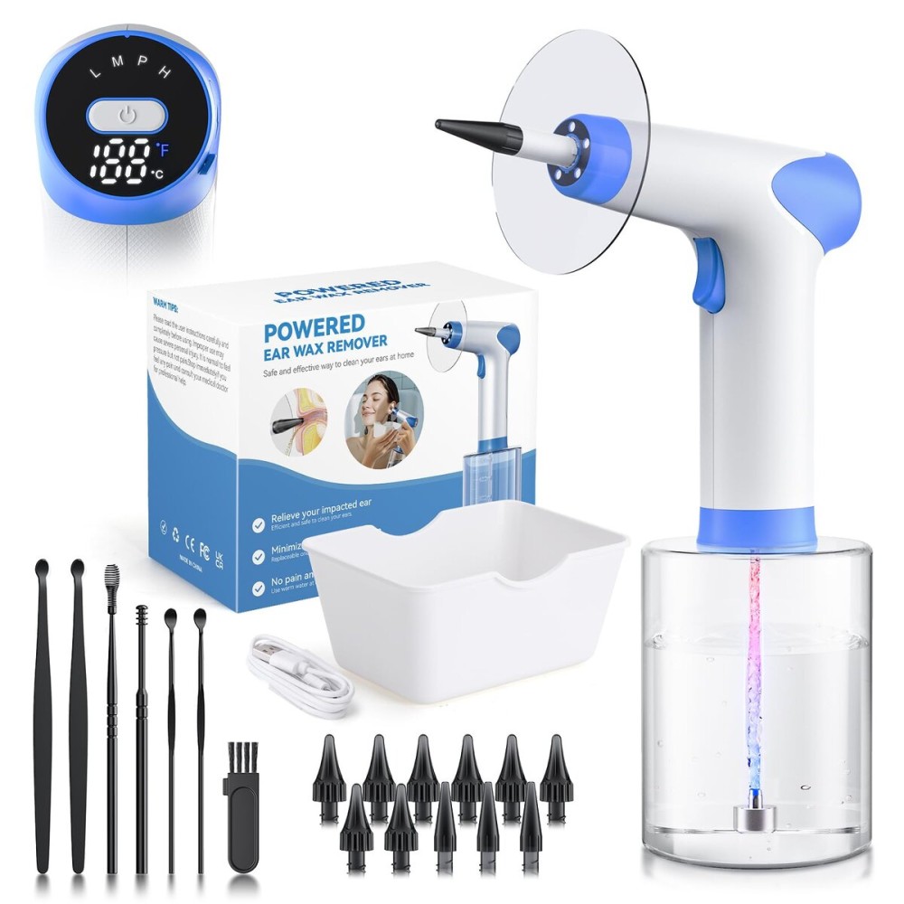 Ear Wax Removal - Ear Cleaner with 4 Pressure Modes, Ear Cleaning Kit with Digital Temperature Display, Safe & Effective Ear Irrigation Flushing System (White)
