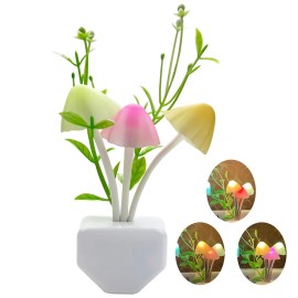 Sensor LED Mushroom Night Lights - Plug into Wall Plant Cute 7 Color Changing Dream Bed Lamp, Energy Saving Nightlight for Kids Adults Bedroom, Bathroom, Toilet, Stairs, Kitchen, Hallway Corridor