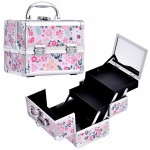 Joligrace Makeup Case for Girls Cosmetic Train Case Makeup Storage Box Jewelry Organizer Hair Accessories Lockable with Trays & Mirror Floral