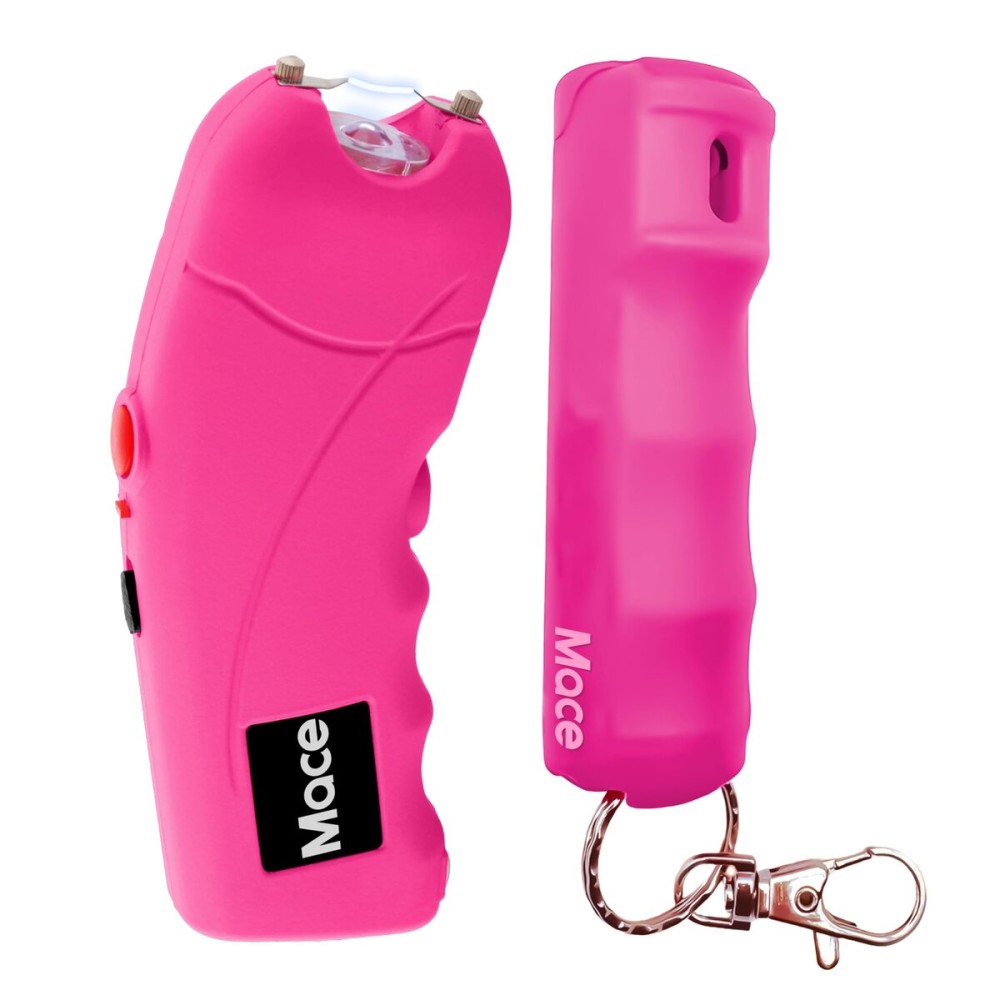 Mace Ergo Stun Gun & Mace Pepper Spray Kit - Rechargeable Stun Gun with Bright LED Light, 12 Feet Range Hard Case Model (0.42 oz) Self Defense Pepper Spray for Women & Men - Pink
