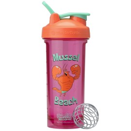 BlenderBottle Spongebob Shaker Bottle Pro Series Perfect for Protein Shakes and Pre Workout, 28-Ounce, Orange/Pink, Mussel Beach
