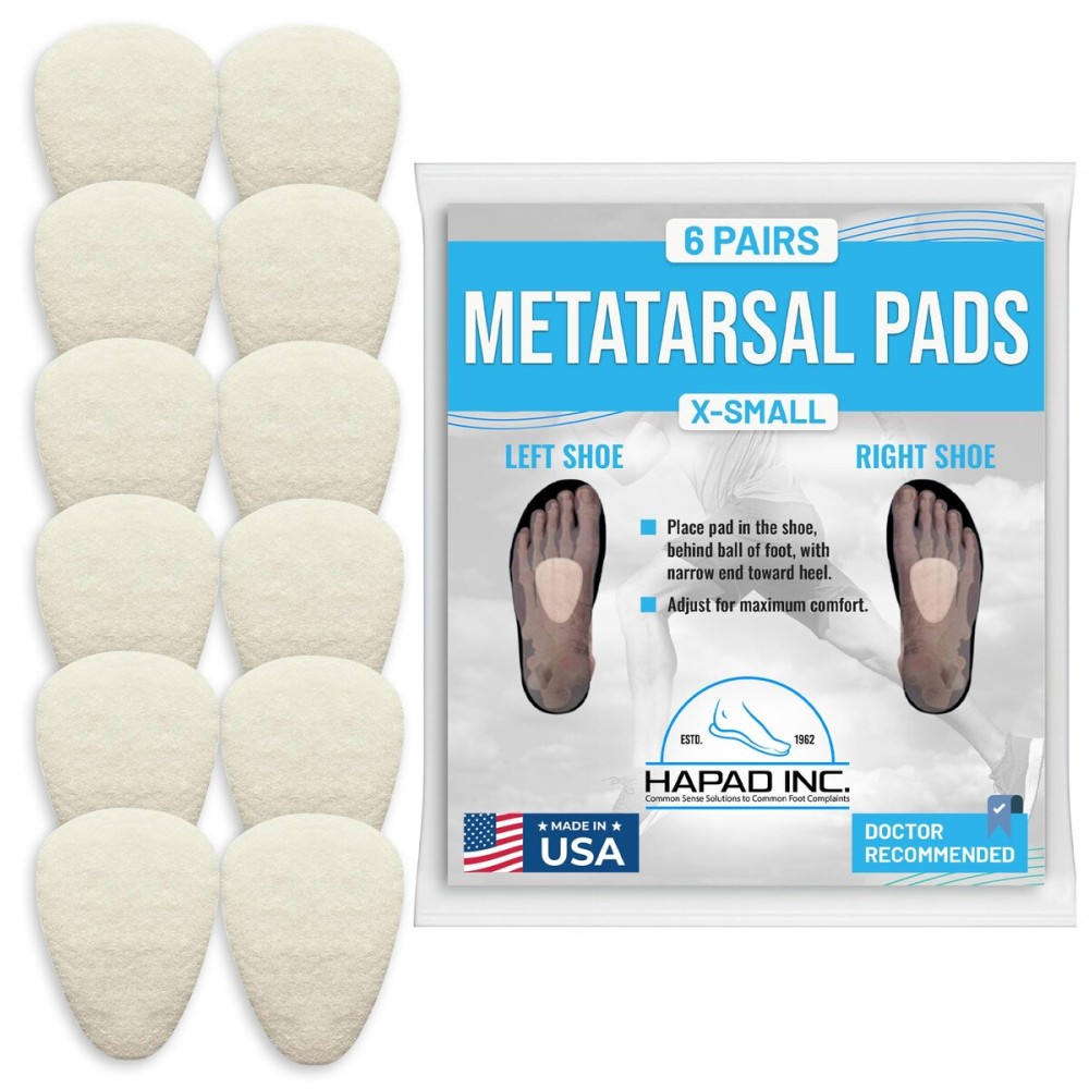 HAPAD Metatarsal Foot Pads for Women & Men, X-Small (6 Pack) - Supportive, Breathable, Comfortable, Lightweight Ball of Foot Pad for Shoes & Heels - Cushions for Metatarsalgia, Mortons, Neuroma
