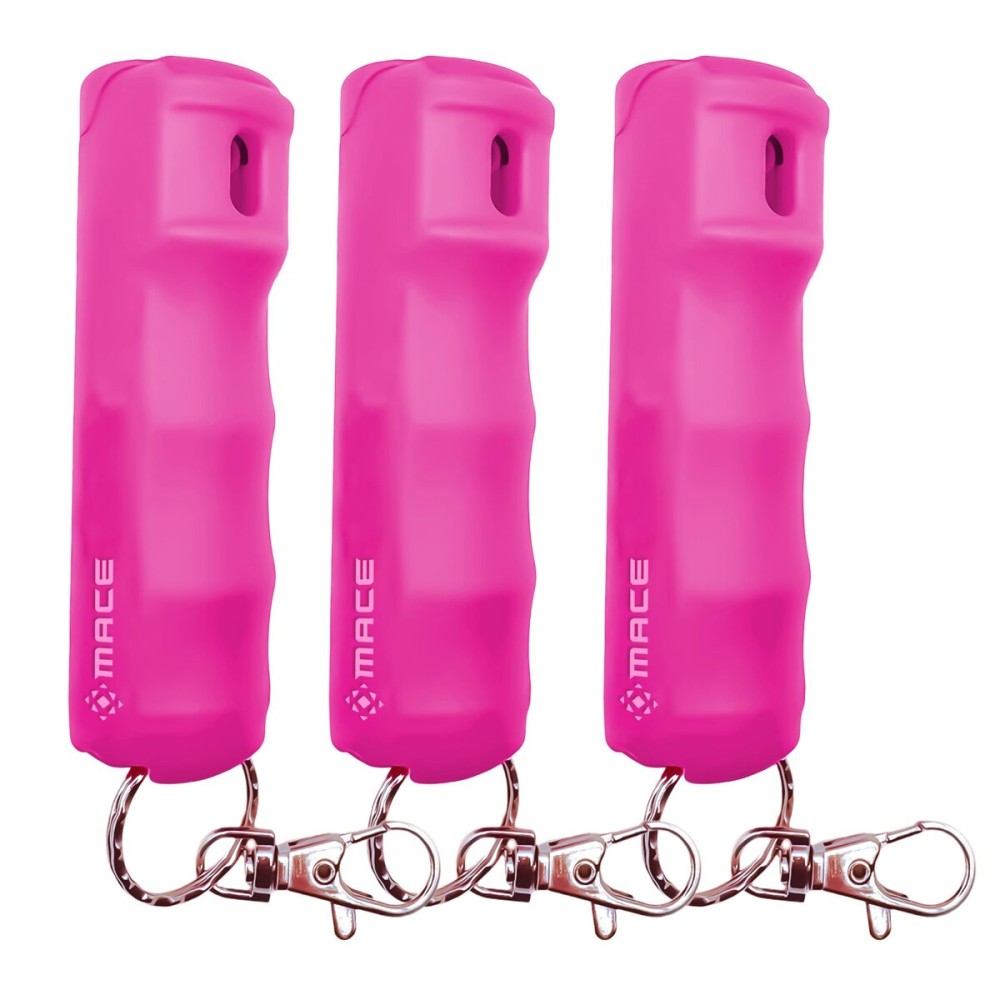 Mace Pepper Spray - 3-Pack Hard Case Model, 0.42 oz, 12 Feet Range, Max Strength 10% OC, Long Lasting UV Dye, Flip Top Safety Cap, Self Defense Pepper Spray Keychain for Women & Men - Pink