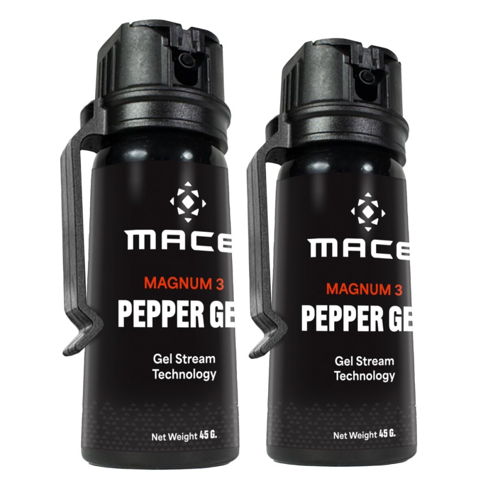 Mace Pepper Gel - 2-Pack Magnum 3, 1.59 oz, 20 Feet Range, No Wind Blowback, Max Strength 10% OC, Long Lasting UV Dye, Flip Top Safety Cap, Self Defense Pepper Spray Gel for Women & Men - Black