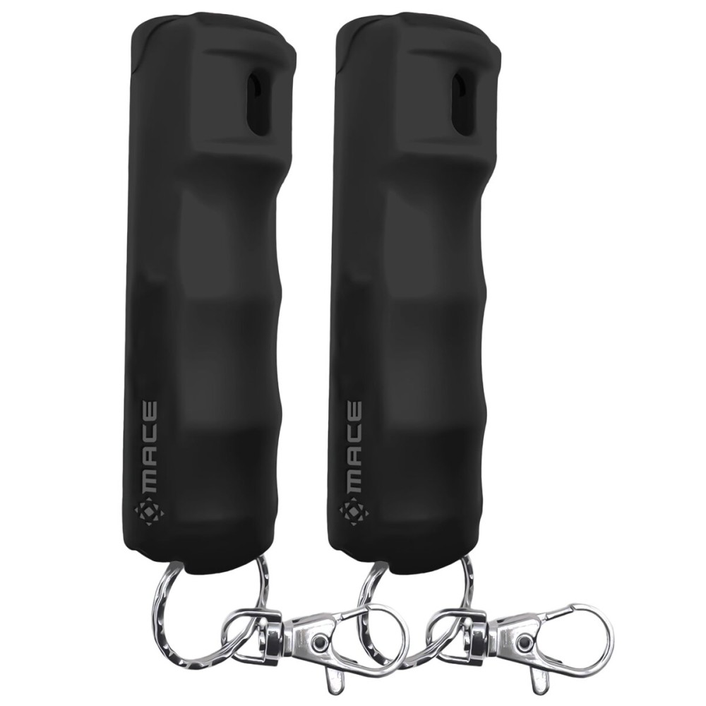 Mace Pepper Spray - 2-Pack Hard Case Model, 0.42 oz, 12 Feet Range, Max Strength 10% OC, Long Lasting UV Dye, Flip Top Safety Cap, Self Defense Pepper Spray Keychain for Women & Men - Black