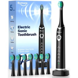 Bymore Electric Toothbrush for Adults,Travel SonicToothbrush with 8 Replacement Heads, Ultra Clean RechargeableToothbrush Portable Electric Toothbrush-Dark Pink