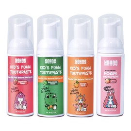 NOHOO Fluoride Free Foam Toothpaste Kids Fruit Flavour,Natural Training Toothpaste for Baby Toddler Children Oral Cleaning and Cavity Protection Strawberry Orange Peach Watermelon