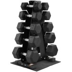 Fitvids Rubber Coated Hex Dumbbell Weight Set and Storage Rack, 200 LBS