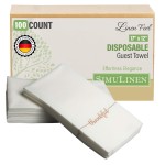 SimuLinen Disposable Hand Towels for Bathroom, Single-Use Linen-Feel Guest Towels, Hand Tissue Paper with \'\'Thankful\'\' Writing, Cloth-Like Paper Napkins, Pack of 100