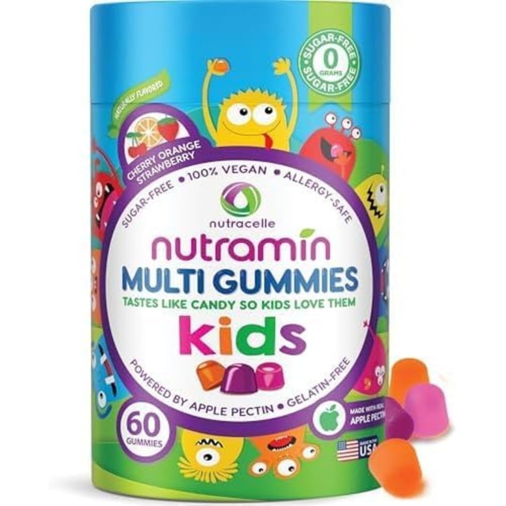 Nutracelle NUTRAMIN Sugar-Free, Allergen-Free 100% Vegan Gummy Multivitamins for Kids - Great Tasting Natural Gummies Your Kids Will Love - 60 Count Bottle