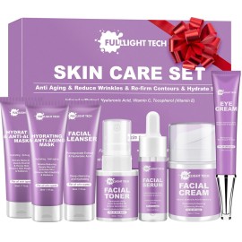 Skin Care Set,7 PCS Anti-aging,Firm Skin Care Kit,Women Skincare Gift Set W/ Facial Mask, Cleanser, Toner, Serum, Face Cream Travel-friendly Women Face Care Mom Gifts for Christmas Birthday Valentines