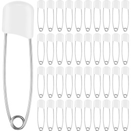 WILLBOND 100 Pcs Diaper Pins Safety 2.2 Inch Plastic Head Cloth Diaper Nappy Pins with Locking Closures Stainless Steel with Velvet Bag (White)