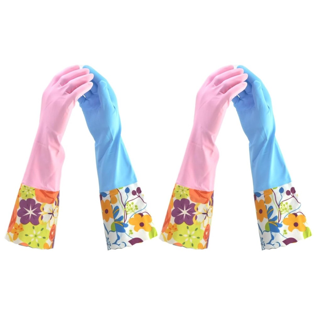 Household Gloves Latex-Free, 15 Long Cuff, Soft Lining, Adjustable Strap, Multi-Layer Protection, Flexible, Comfortable, Chemical-Resistant, Reusable for Cleaning, Dishwashing, 4 Pair Large