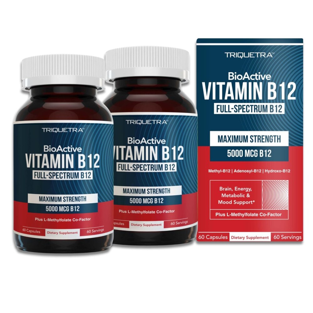 BioActive Vitamin B12 - 5000 mcg, Contains 3 BioActive Forms B12 Plus Methylfolate Cofactor - Methyl B12, Adenosyl B12 & Hydroxy B12 | Supports Energy, Metabolism & Mood | Vegan, Non-GMO - 2-pack