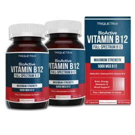 BioActive Vitamin B12 - 5000 mcg, Contains 3 BioActive Forms B12 Plus Methylfolate Cofactor - Methyl B12, Adenosyl B12 & Hydroxy B12 | Supports Energy, Metabolism & Mood | Vegan, Non-GMO - 2-pack
