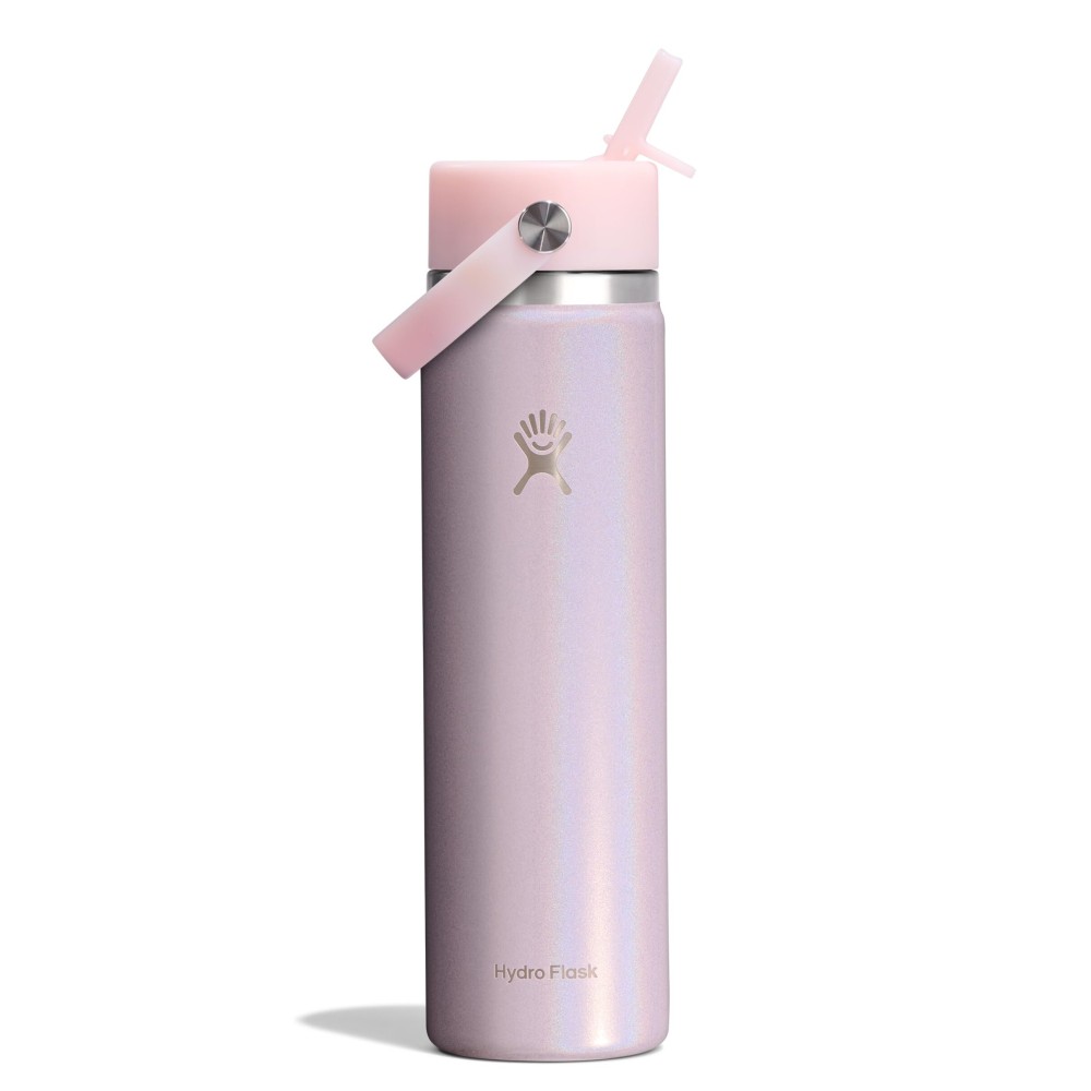 Hydro Flask Water Bottle - Insulated Stainless Steel - Wide Straw Lid, Non-Spill, Leakproof in 24 Oz Glimmer Pink
