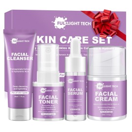 Skin Care Set,Anti-aging Beauty Gift Sets for Women Teens Girls,4 Pcs Gentle Facial Skin Care Kit with Cleanser, Toner,Serum, Face Cream Travel Skincare Kit,TSA-friendly Face Care Stocking Stuffers