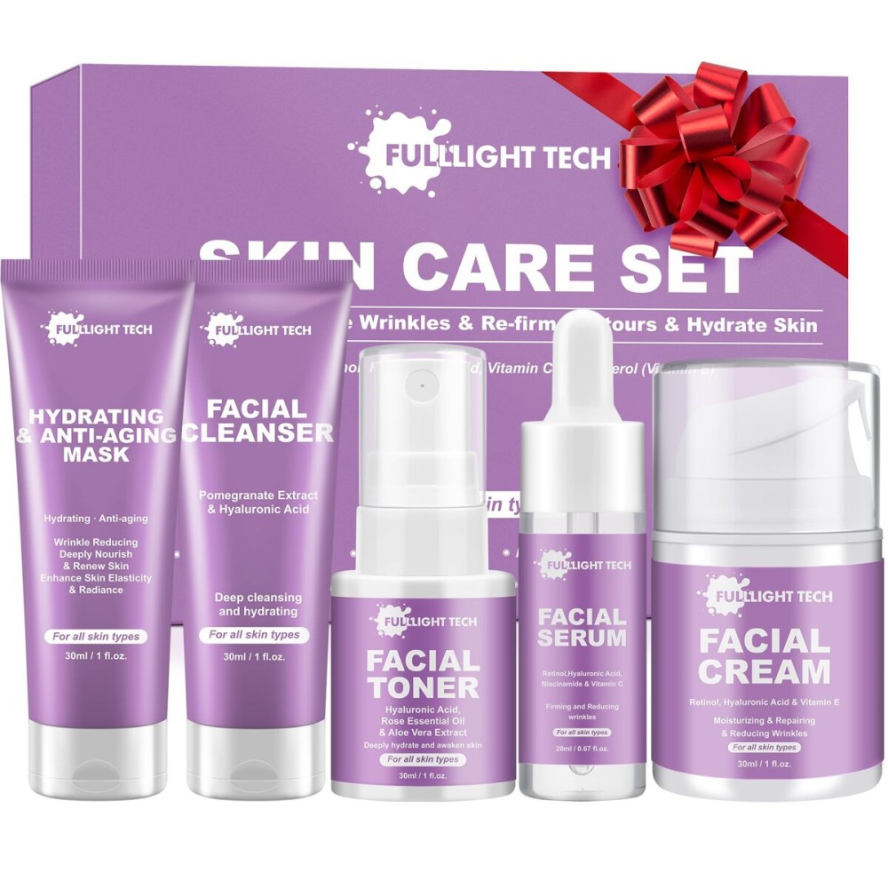 Skin Care Set, 5PCS Hydrate Moisturize Skin Care for Teens Women,Gentle Skincare Gift Set with Facial Mask,Cleanser,Toner,Serum,Face Cream Travel-friendly Face Care Stocking Stuffers Women Teens
