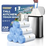 T.FORING 13 Gallon Trash Bags Drawstring 120 Count, 1.7 Mil Thick White Garbage Bags, Easy-Dispense Roll for Kitchen & Household Use, Resists Tears, Leaks and Punctures