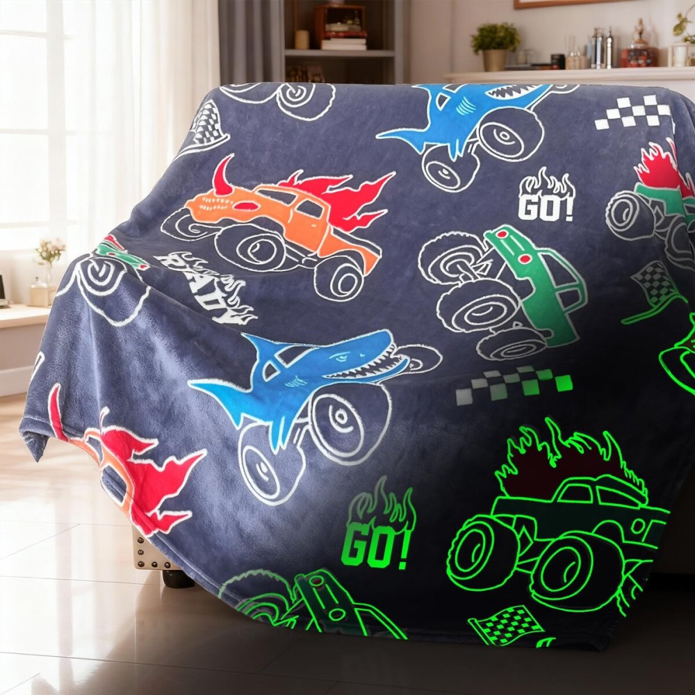 COMFAR Truck Blanket for Boys, Glow in The Dark Blanket for Kids/Toddler/Baby, Soft Fleece Blankets and Throw, Birthday 40x 60