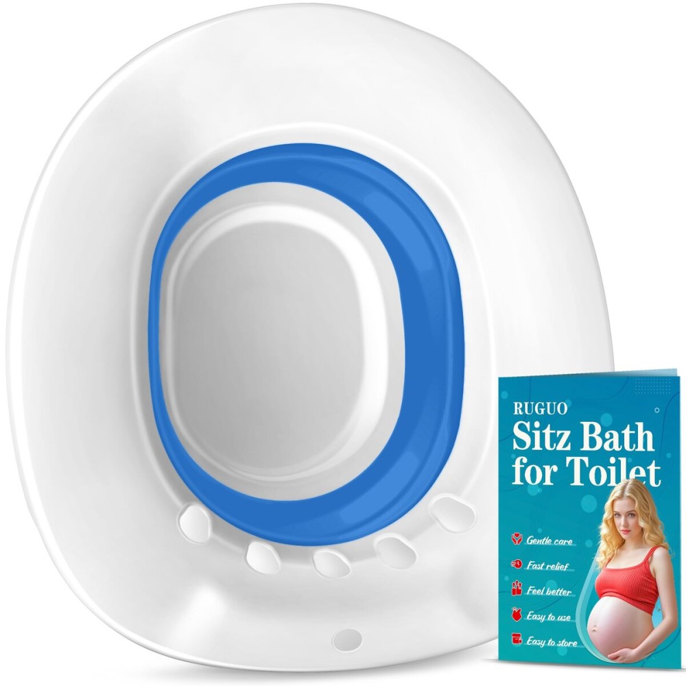 RUGUO Sitz Bath for Toilet Seat - Yoni Steam Seat - Sitz Bath for Hemorrhoids and Postpartum Care - Portable Bidet BPA Free - Foldable Basin for Epsom Salt Soak - Blue