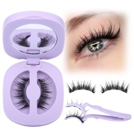 Lanflower Magnetic Eyelashes with Applicator Natural Magnetic Lashes No Need Glue Eyelashes with Magnets Wispy False Eyelashes