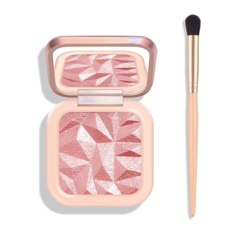 KYDA Pink Highlighter Palette, High Glossy Face Illuminator Palette, Natutal Glow Finish, Pearl Shimmer Smooth Baked Powder, Lasting Sparkling Highlighter Blush Makeup-PINK