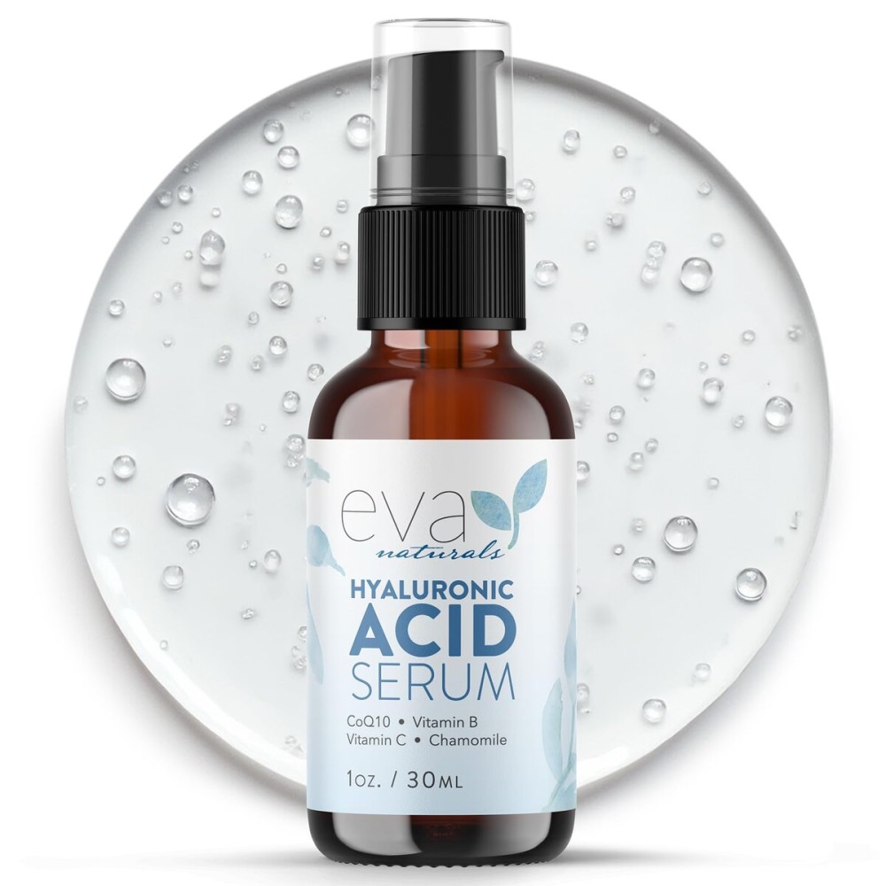 Eva Naturals Hyaluronic Acid Serum for Face - Pure Facial Gel with Natural Moisturizing Factors + HA - Anti-Aging Face Serum for Wrinkles, Fine Lines, Dry Skin, Lifted Glow - 1 oz