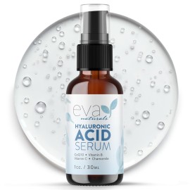 Eva Naturals Hyaluronic Acid Serum for Face - Pure Facial Gel with Natural Moisturizing Factors + HA - Anti-Aging Face Serum for Wrinkles, Fine Lines, Dry Skin, Lifted Glow - 1 oz