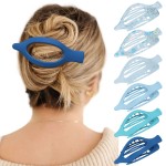 French Flat Hair Clips for Women - 6Pcs Flat Hair Claws for Thin Thick Hair Strong Hold No Slip Grip Hair Claw Clips for Women Girls (Flower (Blue))