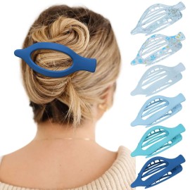 French Flat Hair Clips for Women - 6Pcs Flat Hair Claws for Thin Thick Hair Strong Hold No Slip Grip Hair Claw Clips for Women Girls (Flower (Blue))
