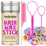 Dolahair Hair Wax Stick & Accessories -60 Pcs Elastic Hair Bands Flyaway Control for Kids Toddler Hair Ties for Little Girls 1 Pcs Slick Back Brush, 2 Hair Loop Styling Tools (Colorful)
