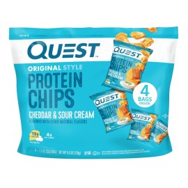 Quest Nutrition Cheddar & Sour Cream Protein Chips, 19g Protein, 4g Net Carbs, Low Carb, Gluten Free, 1.1 oz, 4 count