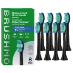Brushmo Total Clean Replacement Toothbrush Heads, Compatible with Philips Sonicare Click-on Electric Toothbrush Handles, 8 Standard Replacement Heads, Soft Dupont Bristles, BM618, Black