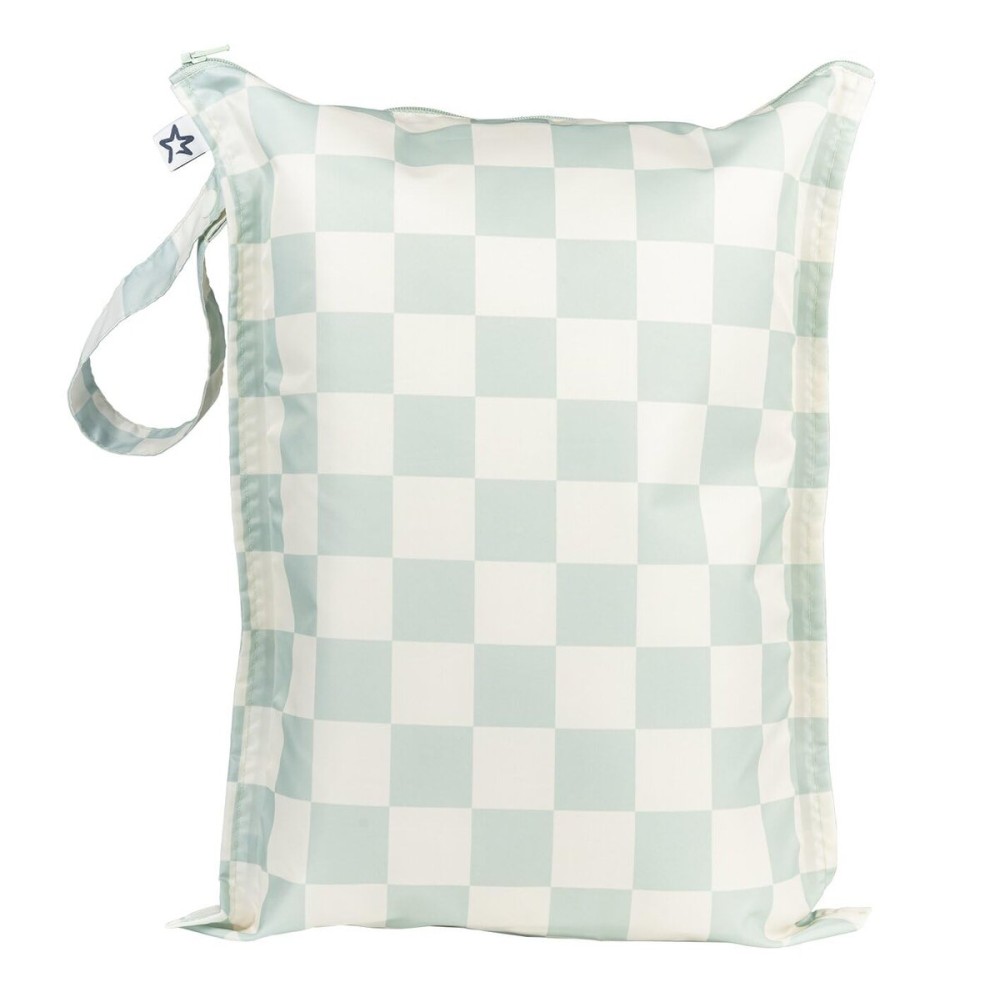 Tiny Twinkle Mess Proof Wet Bags | 1-Pack Reusable Waterproof Wet Bags for Swimsuits | Baby Clothes | Travel & Diaper Bag (Sage Checkers)