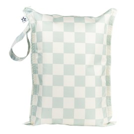 Tiny Twinkle Mess Proof Wet Bags | 1-Pack Reusable Waterproof Wet Bags for Swimsuits | Baby Clothes | Travel & Diaper Bag (Sage Checkers)