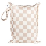 Tiny Twinkle Mess Proof Wet Bags | 1-Pack Reusable Waterproof Wet Bags for Swimsuits | Baby Clothes | Travel & Diaper Bag (Beige Checkers)
