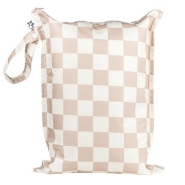 Tiny Twinkle Mess Proof Wet Bags | 1-Pack Reusable Waterproof Wet Bags for Swimsuits | Baby Clothes | Travel & Diaper Bag (Beige Checkers)
