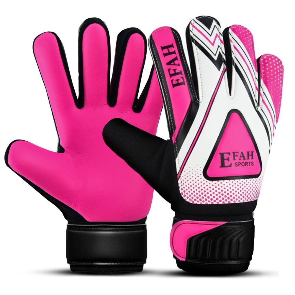 EFAH SPORTS Soccer Goalie Goalkeeper Gloves for Kids Boys Children Football Gloves with Strong Grips Palms (Pink, Size 5 Suitable for 9 to 12 Years Old)