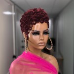 QiaQiaRing Short Layered Pixie Cut Wig Human Hair Wear and Go Glueless Pixie Cut Curly Human Hair Wigs With Bangs for Women Full Machine Made None Lace Front Wigs Dark 99J Color for Daily Use