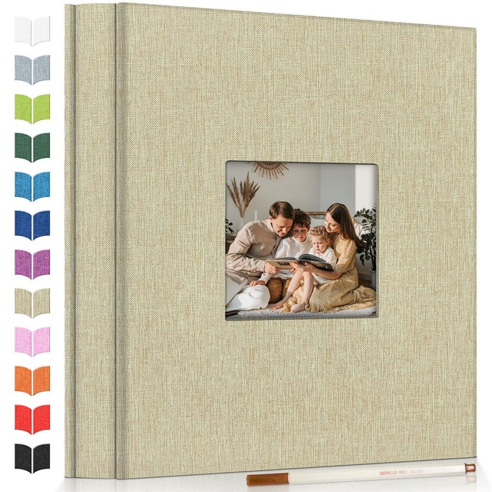 Artfeel Photo Album Self Adhesive Scrapbook Album for 3x5 4x6 5x7 8x10 Pictures,120 Pages Linen Cover with Display Window DIY Photo Book,Ideal Gifts for Family Travel Wedding Baby