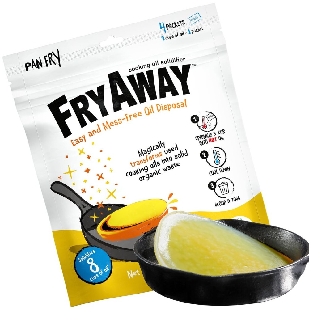 FryAway Pan Fry Cooking Oil Solidifier, Super Value 10-Pack - Solidifies 15 Gallons Cooking Oils - Plant-Based Powder - Fry Oil Away for Mess-Free Cleanup and Disposal - Easy to Use, Made in the USA