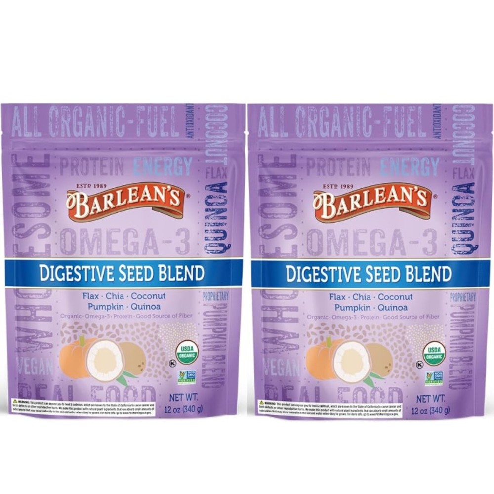 Barlean\'s Organic Digestive Seed Blend Fiber Supplement with Whole Chia, Ground Flax and Pumpkin Seeds, Quinoa, and Coconut, Rich in Omega 3 and Dietary Fiber, 12 oz, 2 Pack