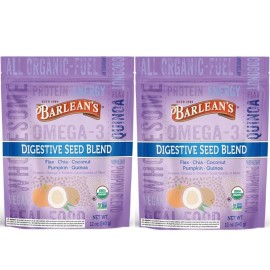 Barlean\'s Organic Digestive Seed Blend Fiber Supplement with Whole Chia, Ground Flax and Pumpkin Seeds, Quinoa, and Coconut, Rich in Omega 3 and Dietary Fiber, 12 oz, 2 Pack