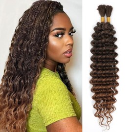 Human Braiding Hair Mix Synthetic Boho Hair for Braiding, 20 Inch Deep Wave Bulk for Boho Braids 2 Pcs Curly Bohemian Wet and Wavy Braiding Hair(4/30, 20 Inch-2pcs)