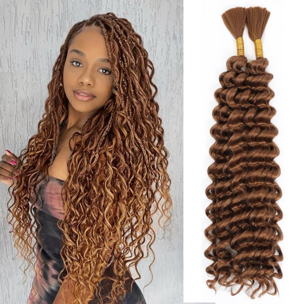Human Braiding Hair Mix Synthetic Boho Hair for Braiding, 20 Inch Deep Wave Bulk for Boho Braids 2 Pcs Curly Bohemian Wet and Wavy Braiding Hair(30, 20 Inch-2pcs)