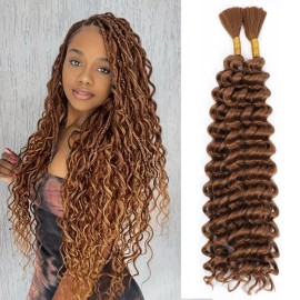 Human Braiding Hair Mix Synthetic Boho Hair for Braiding, 20 Inch Deep Wave Bulk for Boho Braids 2 Pcs Curly Bohemian Wet and Wavy Braiding Hair(30, 20 Inch-2pcs)